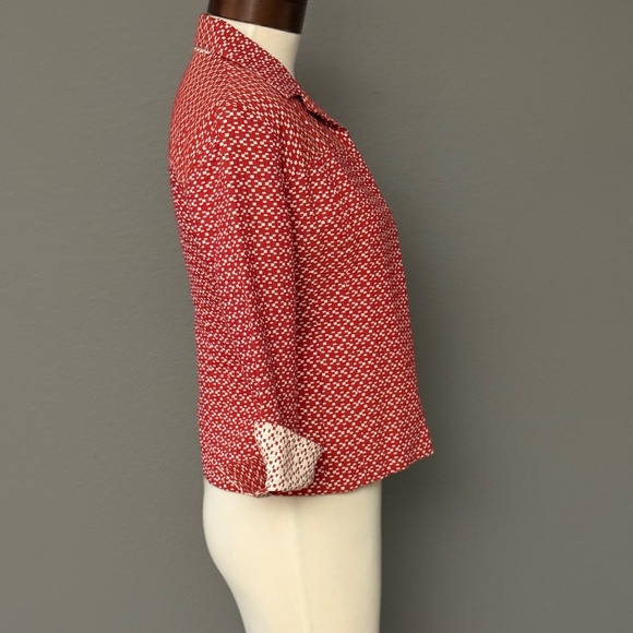 Shin Choi Red White Jacket 3/4 Sleeve 4 Button Clousre Lined Sz 2 - Picture 5 of 6